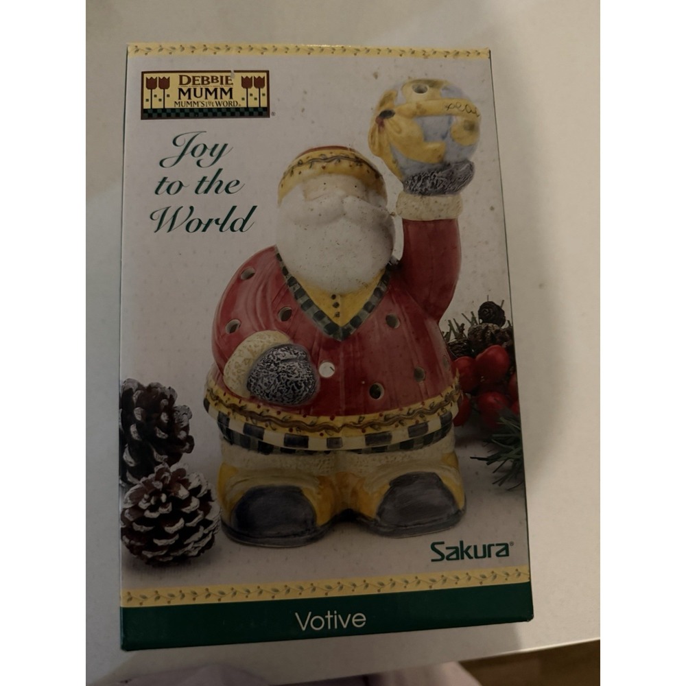 Debbie Mumm Joy to the World Santa Earth Votive Candle Holder Box SL935/33